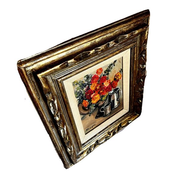 Original Oil Painting Impressionist-Still Life-Signed McLaughlin Gold Frame VTG - Picture 8 of 10